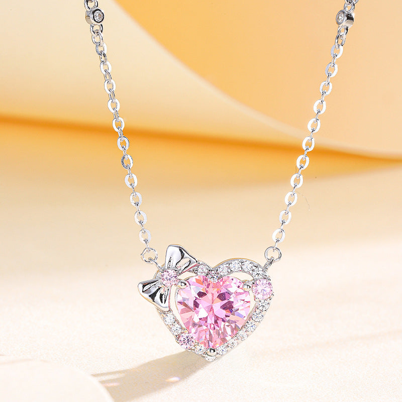 Halo Heart Cut Pink Stone Necklace-Sterling Silver-lornajewelry