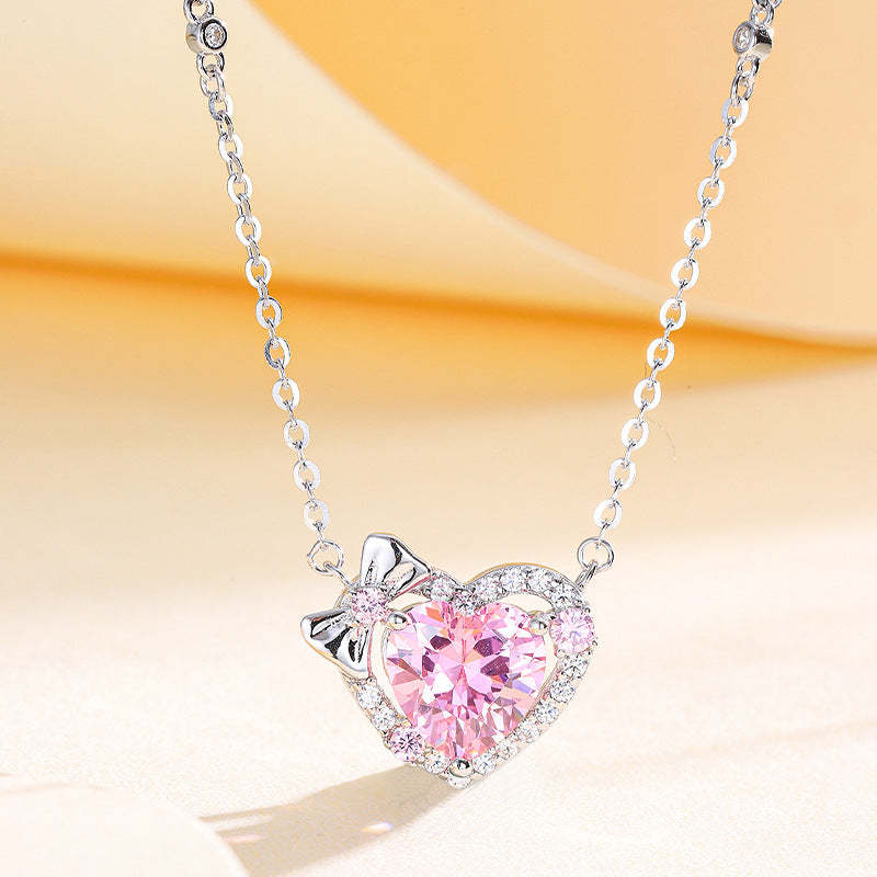 Halo Heart Cut Pink Stone Necklace-Sterling Silver-lornajewelry