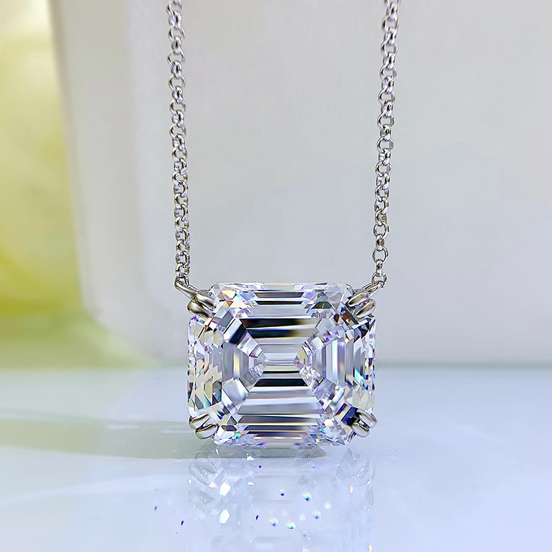 Fashion Emerald Cut Pendant Necklace In Sterling Silver-Sterling Silver-lornajewelry