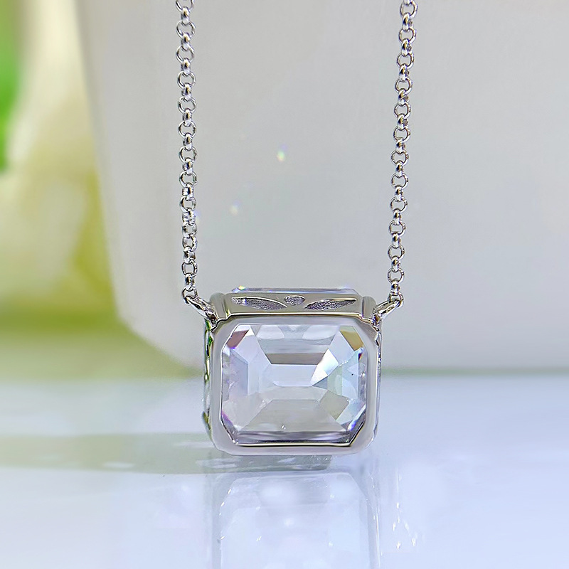 Fashion Emerald Cut Pendant Necklace In Sterling Silver-Sterling Silver-lornajewelry