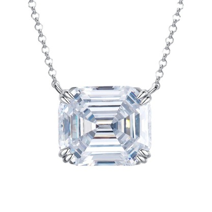 Fashion Emerald Cut Pendant Necklace In Sterling Silver-Sterling Silver-lornajewelry