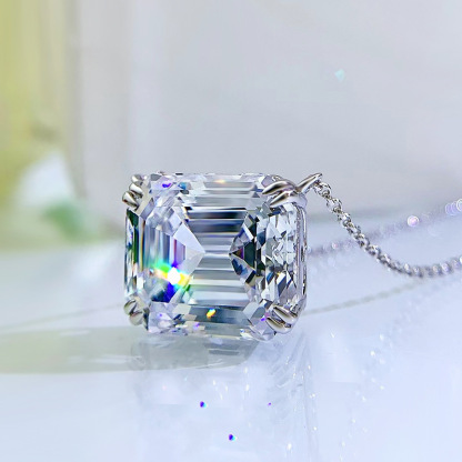 Fashion Emerald Cut Pendant Necklace In Sterling Silver-Sterling Silver-lornajewelry