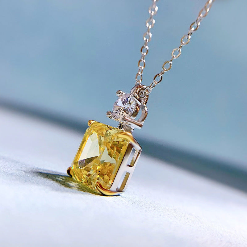 Luxury Yellow Sapphire Asscher Cut Pendant Necklace In Sterling Silver-Sterling Silver-lornajewelry
