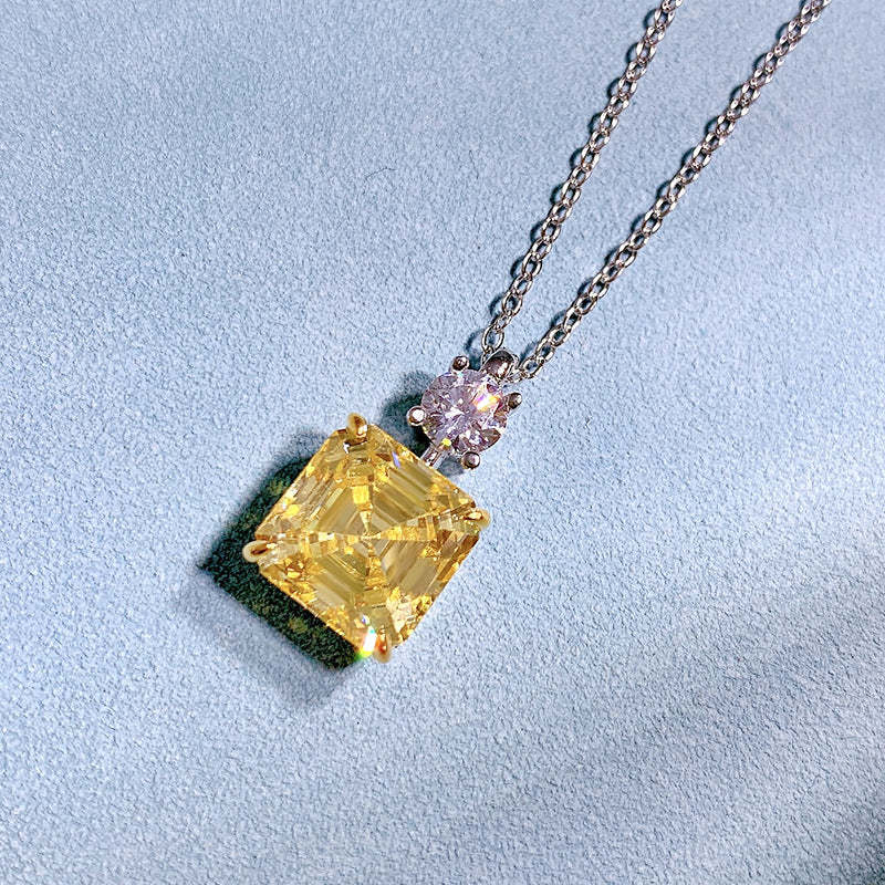 Luxury Yellow Sapphire Asscher Cut Pendant Necklace In Sterling Silver-Sterling Silver-lornajewelry