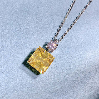 Luxury Yellow Sapphire Asscher Cut Pendant Necklace In Sterling Silver-Sterling Silver-lornajewelry