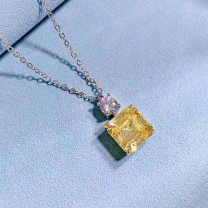 Luxury Yellow Sapphire Asscher Cut Pendant Necklace In Sterling Silver-Sterling Silver-lornajewelry