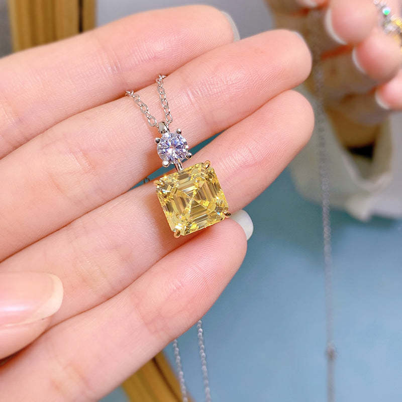 Luxury Yellow Sapphire Asscher Cut Pendant Necklace In Sterling Silver-Sterling Silver-lornajewelry