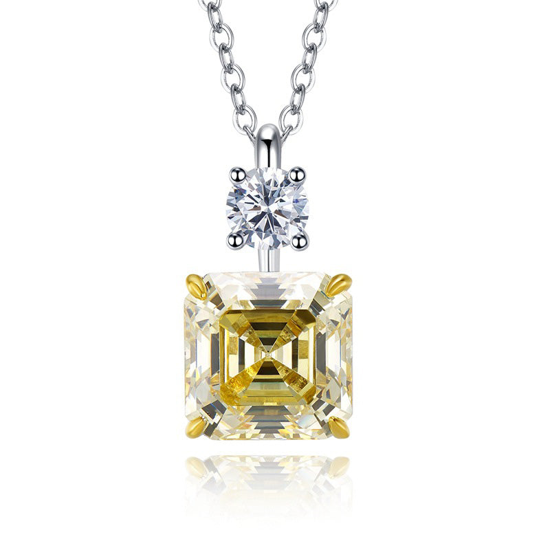 Luxury Yellow Sapphire Asscher Cut Pendant Necklace In Sterling Silver-Sterling Silver-lornajewelry
