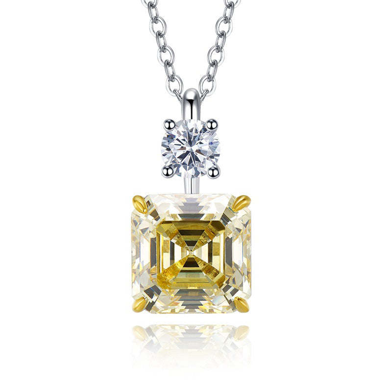 Luxury Yellow Sapphire Asscher Cut Pendant Necklace In Sterling Silver-Sterling Silver-lornajewelry