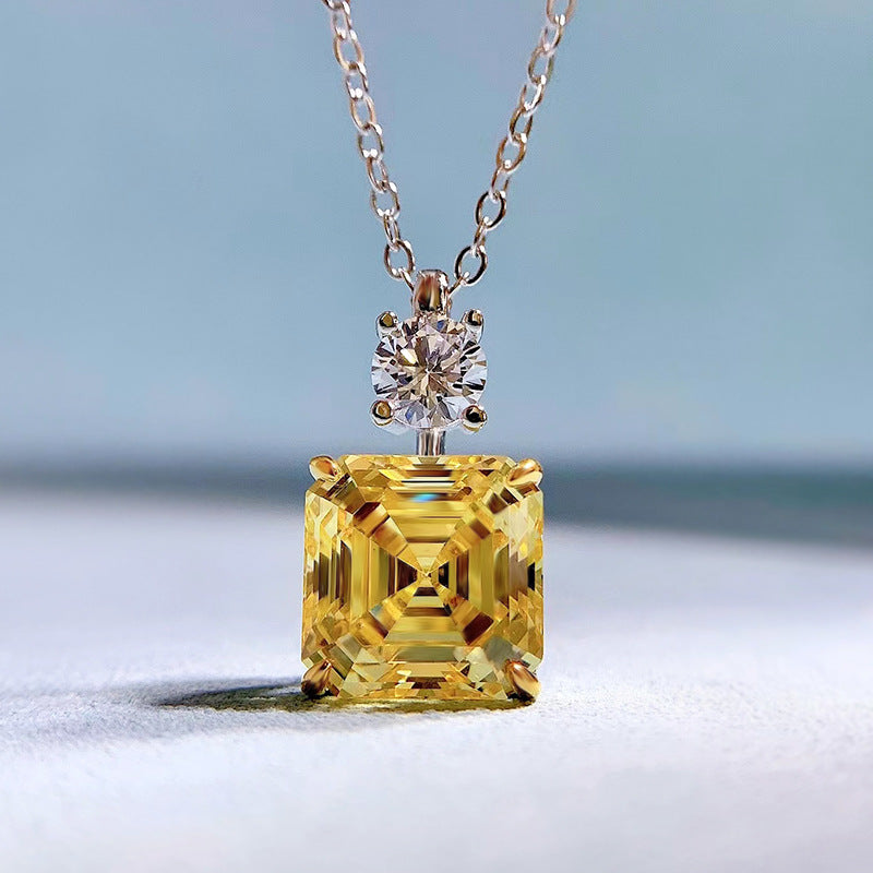 Luxury Yellow Sapphire Asscher Cut Pendant Necklace In Sterling Silver-Sterling Silver-lornajewelry