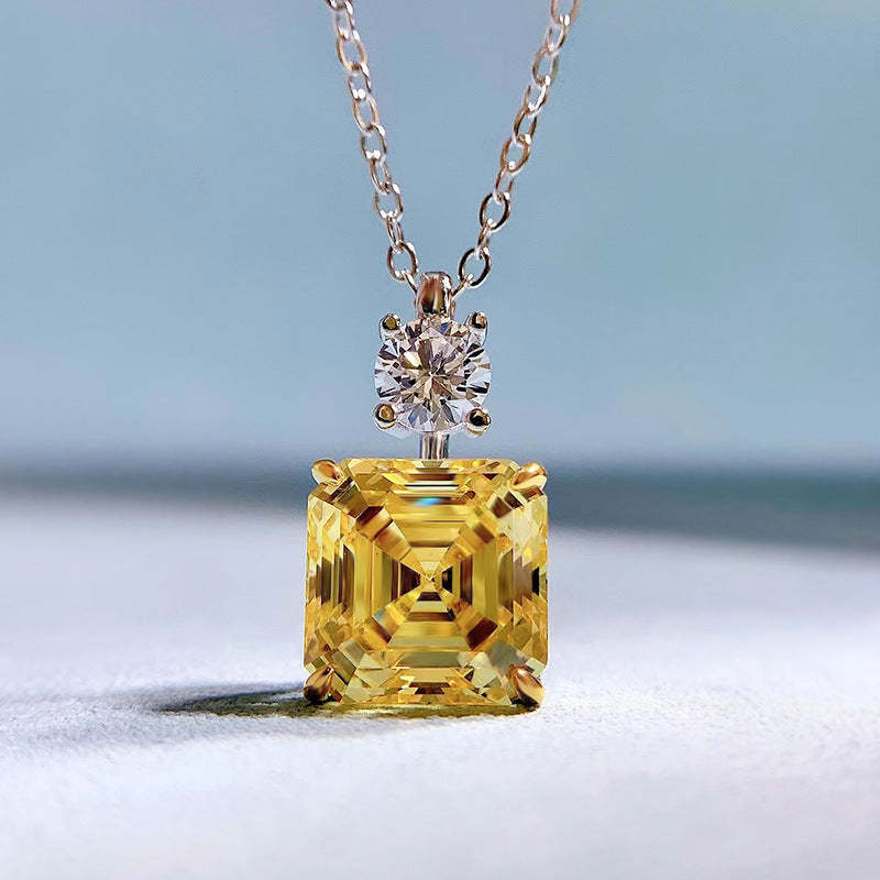 Luxury Yellow Sapphire Asscher Cut Pendant Necklace In Sterling Silver-Sterling Silver-lornajewelry