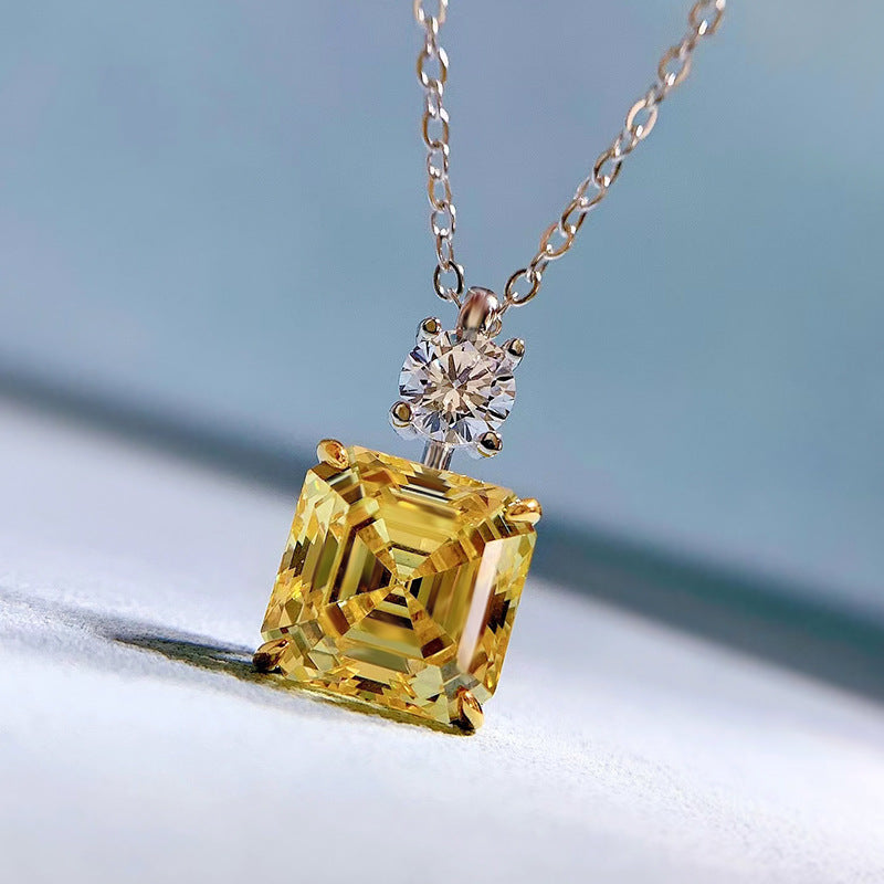 Luxury Yellow Sapphire Asscher Cut Pendant Necklace In Sterling Silver-Sterling Silver-lornajewelry