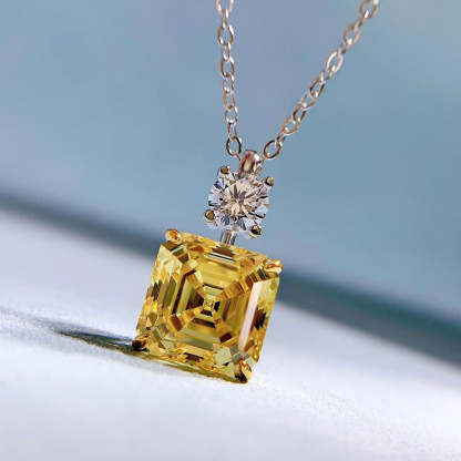 Luxury Yellow Sapphire Asscher Cut Pendant Necklace In Sterling Silver-Sterling Silver-lornajewelry