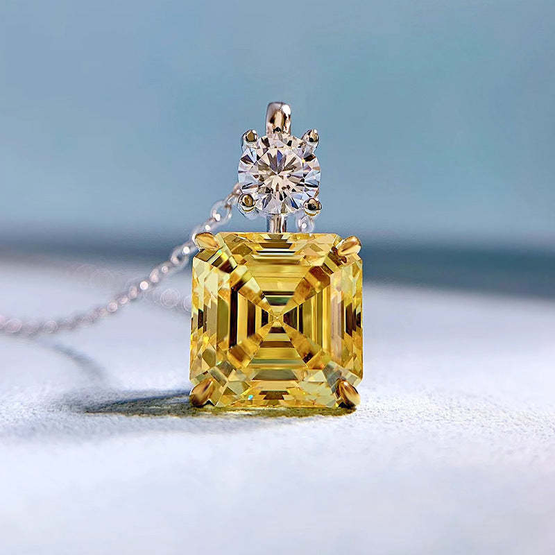 Luxury Yellow Sapphire Asscher Cut Pendant Necklace In Sterling Silver-Sterling Silver-lornajewelry