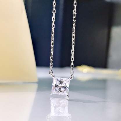 Elegant Princess Cut Pendant Necklace In Sterling Silver-Sterling Silver-lornajewelry