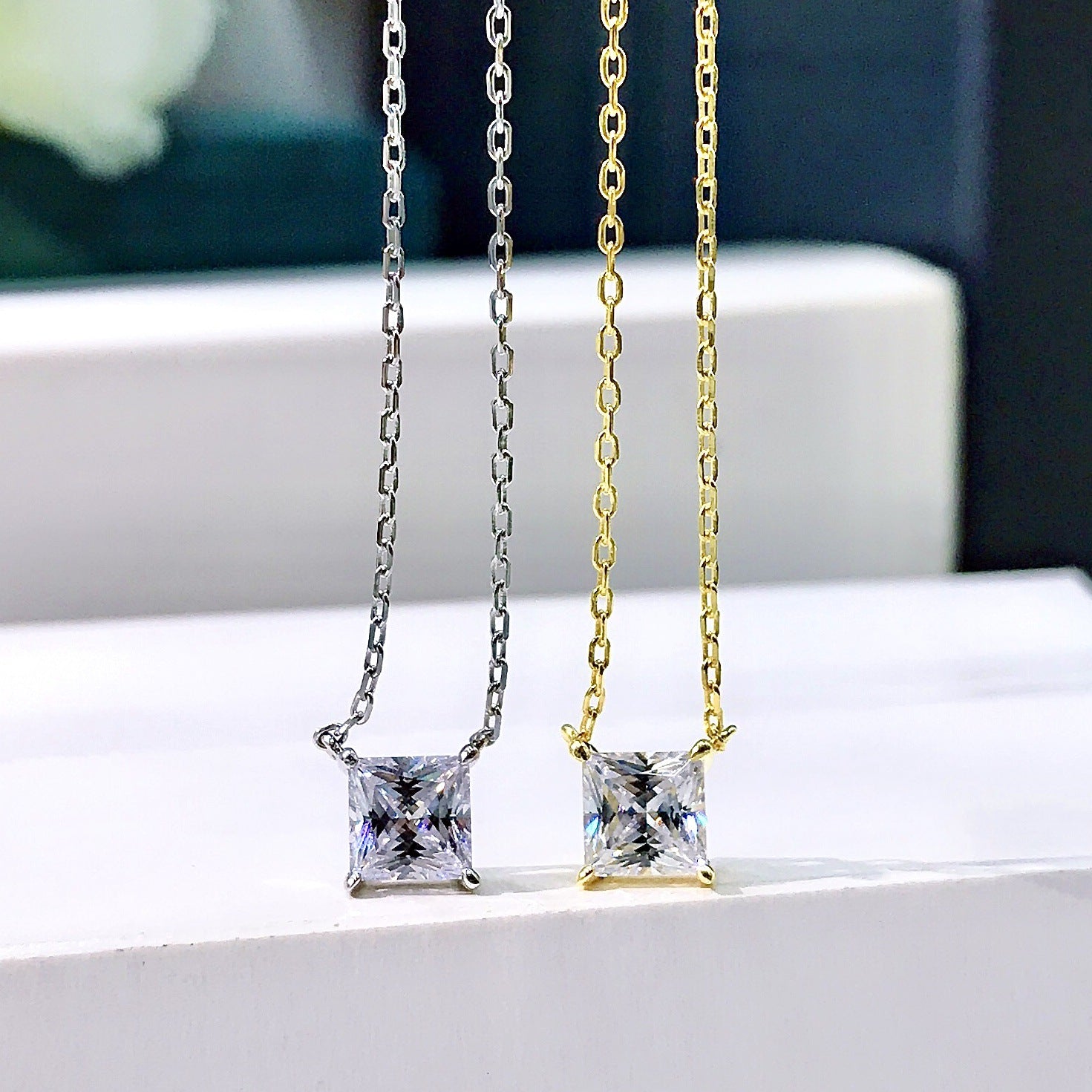 Elegant Princess Cut Pendant Necklace In Sterling Silver-Sterling Silver-lornajewelry