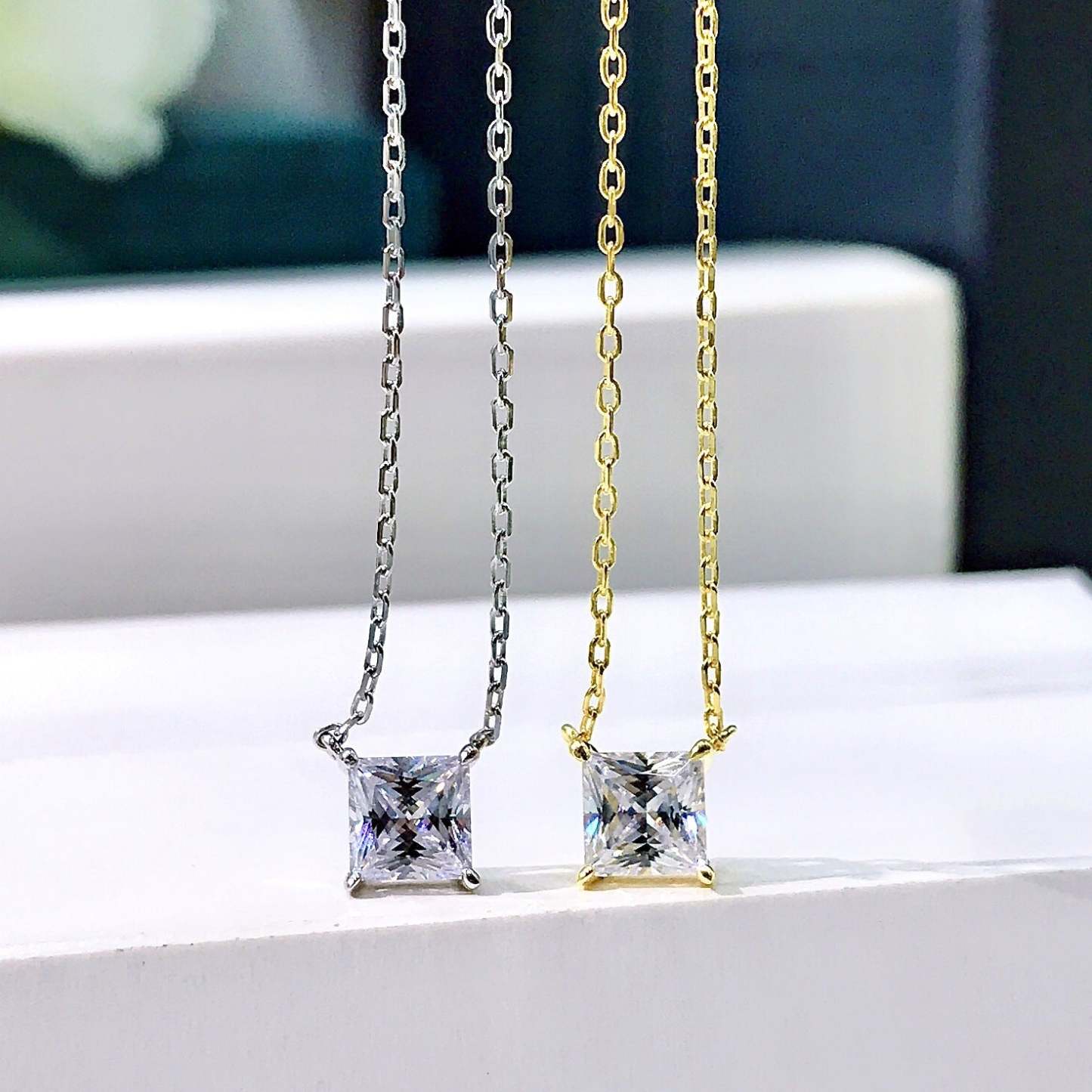 Elegant Princess Cut Pendant Necklace In Sterling Silver-Sterling Silver-lornajewelry