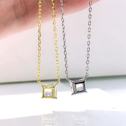 Elegant Princess Cut Pendant Necklace In Sterling Silver-Sterling Silver-lornajewelry