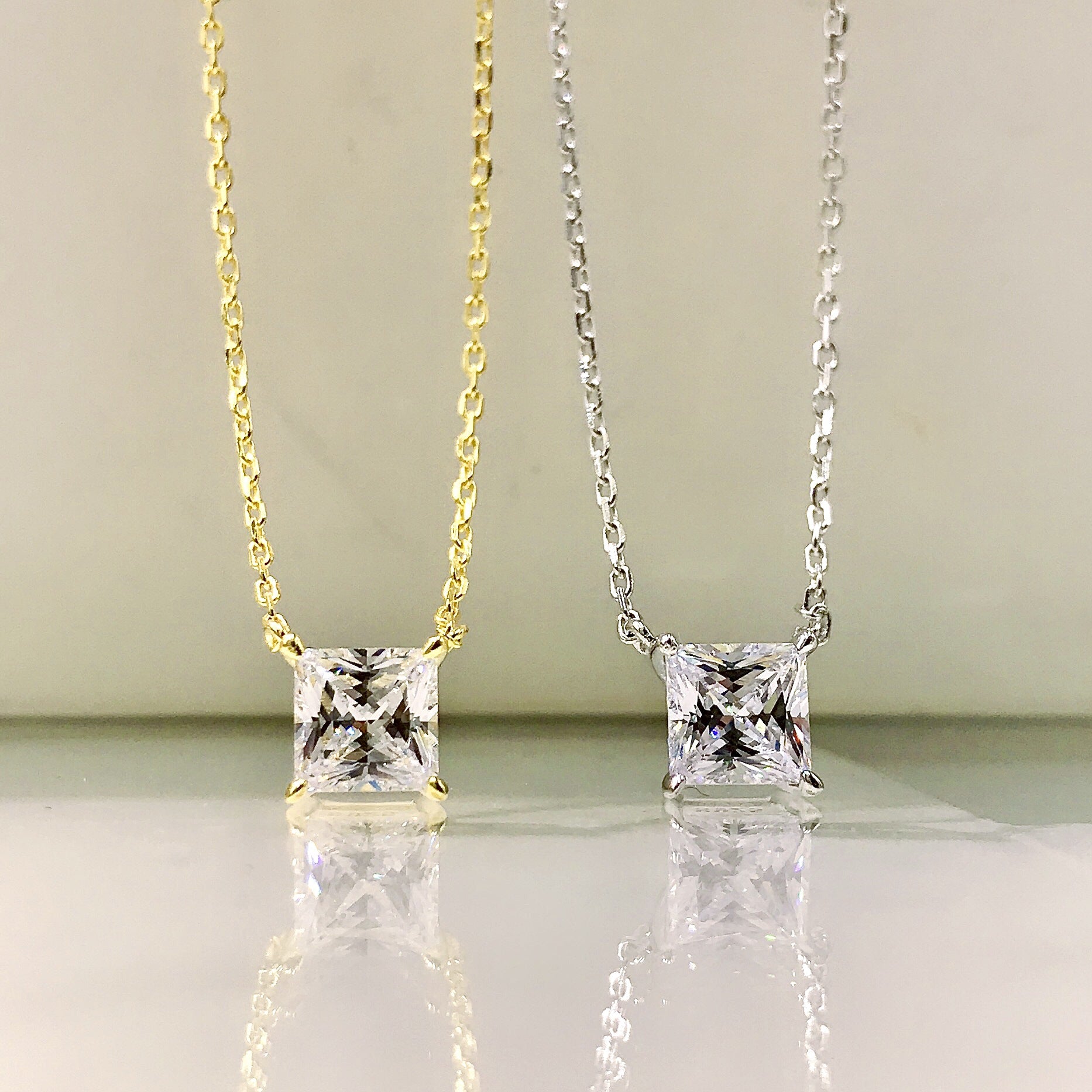 Elegant Princess Cut Pendant Necklace In Sterling Silver-Sterling Silver-lornajewelry