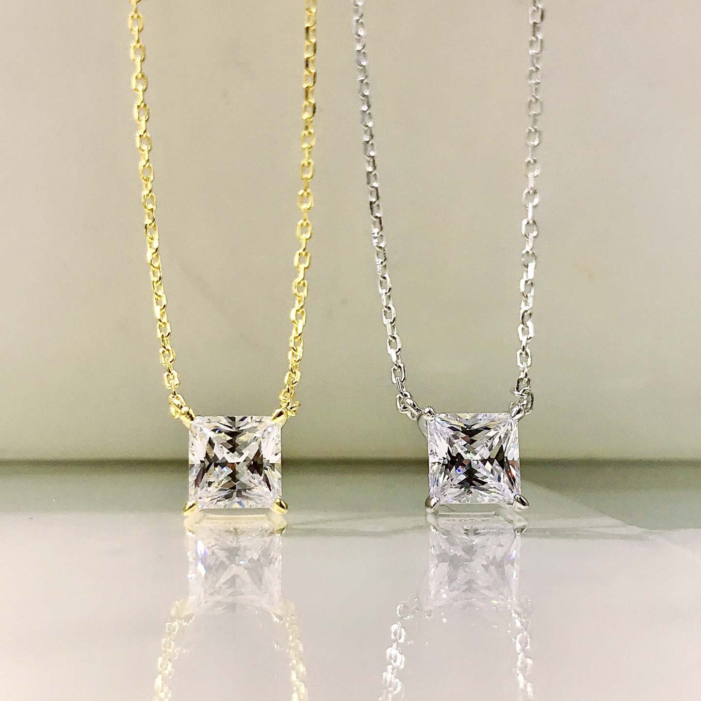 Elegant Princess Cut Pendant Necklace In Sterling Silver-Sterling Silver-lornajewelry