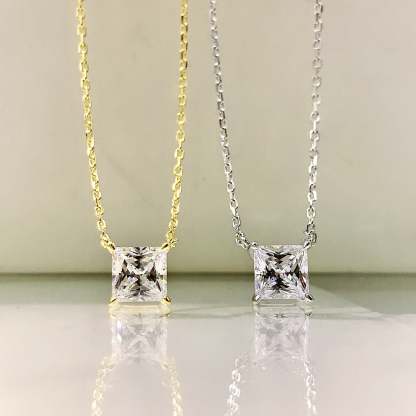 Elegant Princess Cut Pendant Necklace In Sterling Silver-Sterling Silver-lornajewelry