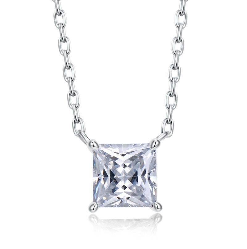 Elegant Princess Cut Pendant Necklace In Sterling Silver-Sterling Silver-lornajewelry