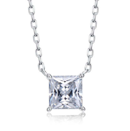 Elegant Princess Cut Pendant Necklace In Sterling Silver-Sterling Silver-lornajewelry