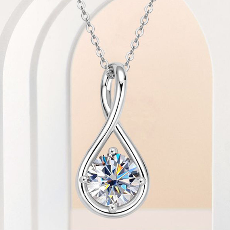 Moissanite Elegant Twist Round Cut Pendant Necklace In Sterling Silver-Sterling Silver-lornajewelry