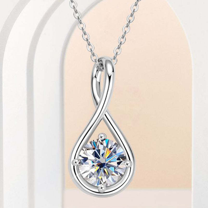 Moissanite Elegant Twist Round Cut Pendant Necklace In Sterling Silver-Sterling Silver-lornajewelry