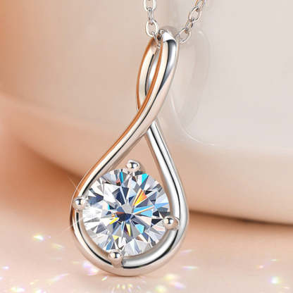 Moissanite Elegant Twist Round Cut Pendant Necklace In Sterling Silver-Sterling Silver-lornajewelry