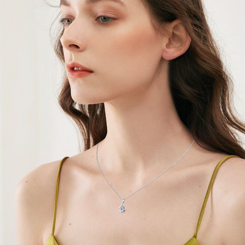 Moissanite Elegant Twist Round Cut Pendant Necklace In Sterling Silver-Sterling Silver-lornajewelry