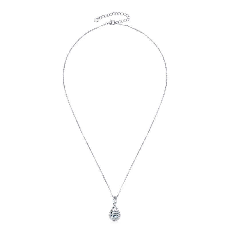 Moissanite Elegant Twist Round Cut Pendant Necklace In Sterling Silver-Sterling Silver-lornajewelry