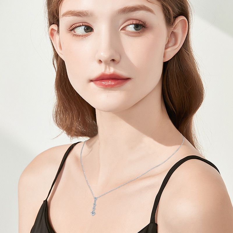 Round Cut Moissanite Pendant Necklace-Sterling Silver-lornajewelry