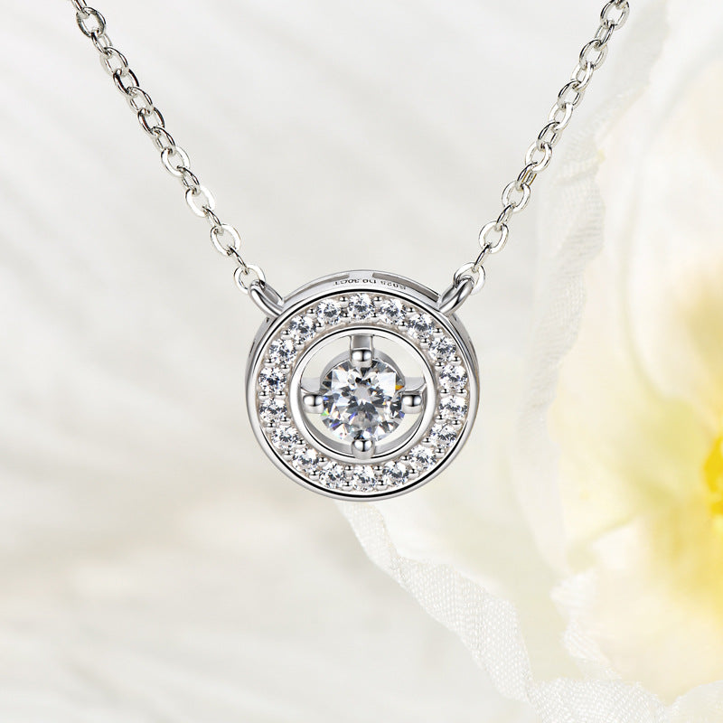 Moissanite Noble Halo Round Cut Pendant Necklace-Sterling Silver-lornajewelry