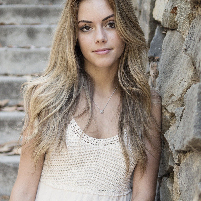 Moissanite Noble Halo Round Cut Pendant Necklace-Sterling Silver-lornajewelry