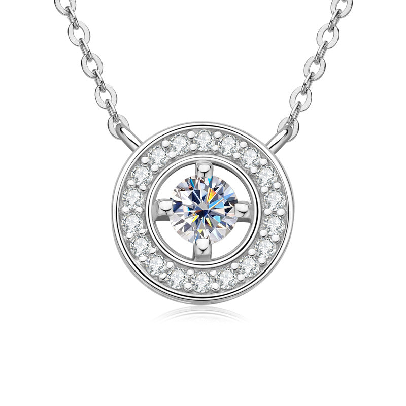 Moissanite Noble Halo Round Cut Pendant Necklace-Sterling Silver-lornajewelry