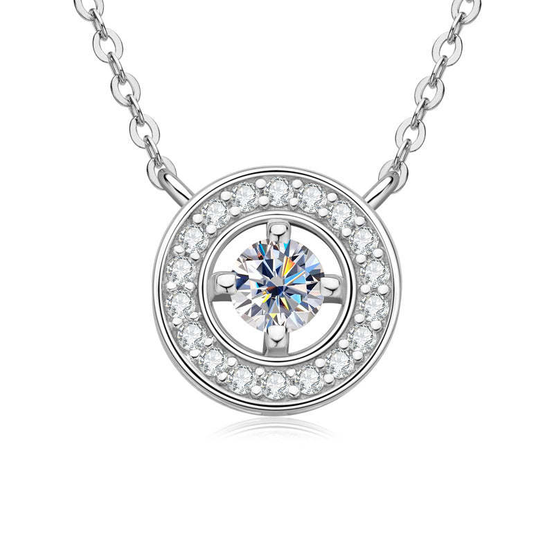 Moissanite Noble Halo Round Cut Pendant Necklace-Sterling Silver-lornajewelry