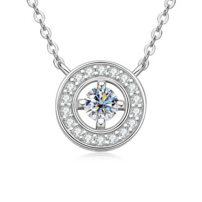 Moissanite Noble Halo Round Cut Pendant Necklace-Sterling Silver-lornajewelry