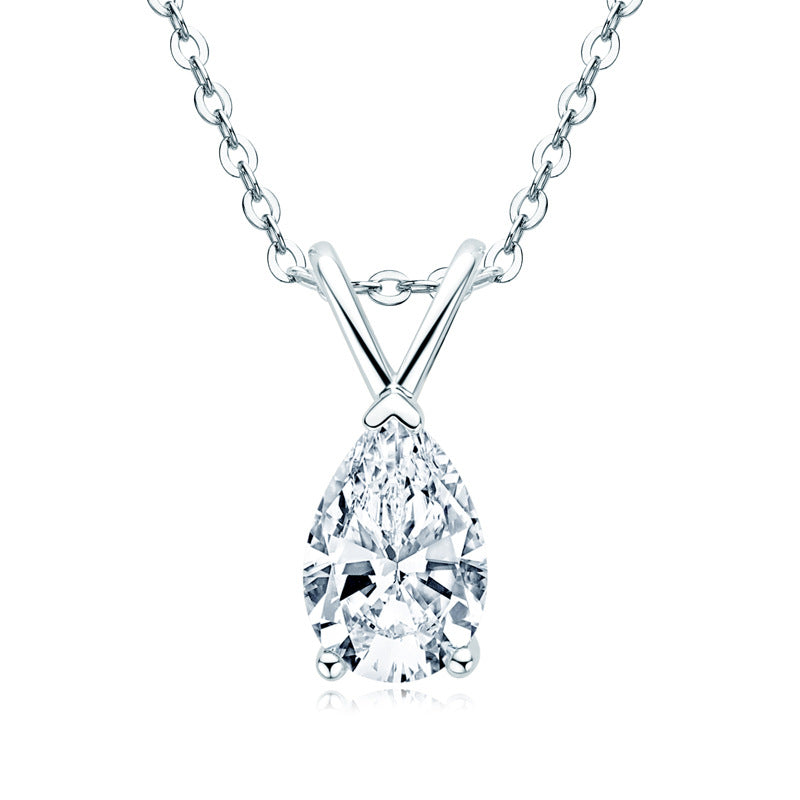 Moissanite Solitaire Pear-Cut Sterling Silver Necklace Pendant-Sterling Silver-lornajewelry