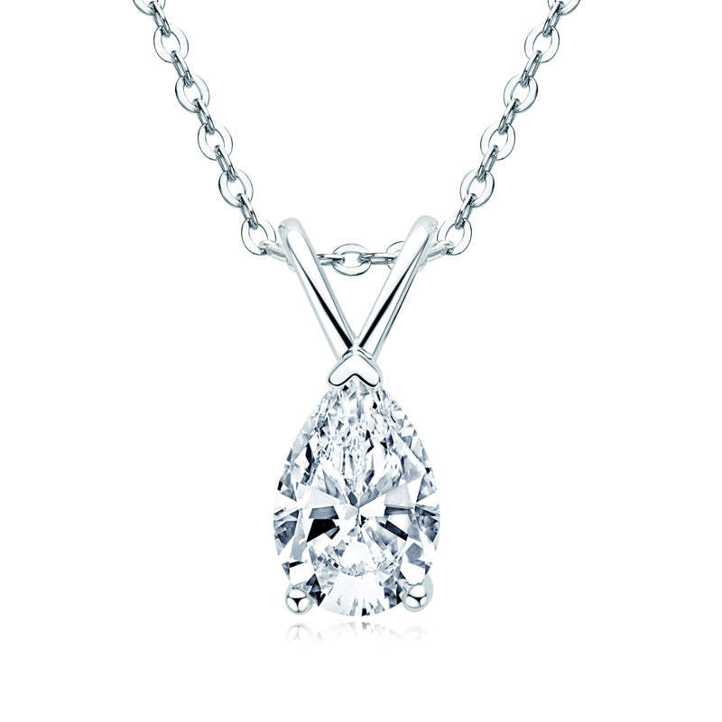 Moissanite Solitaire Pear-Cut Sterling Silver Necklace Pendant-Sterling Silver-lornajewelry