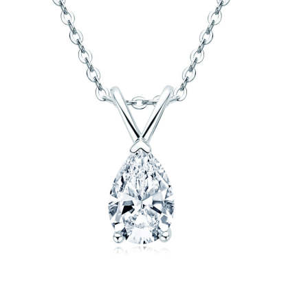 Moissanite Solitaire Pear-Cut Sterling Silver Necklace Pendant-Sterling Silver-lornajewelry