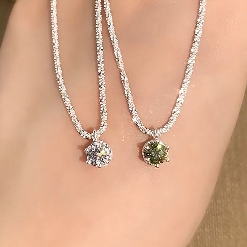 Starry Sky Sparkling Round Cut Moissanite Pendant Necklace-Sterling Silver-lornajewelry