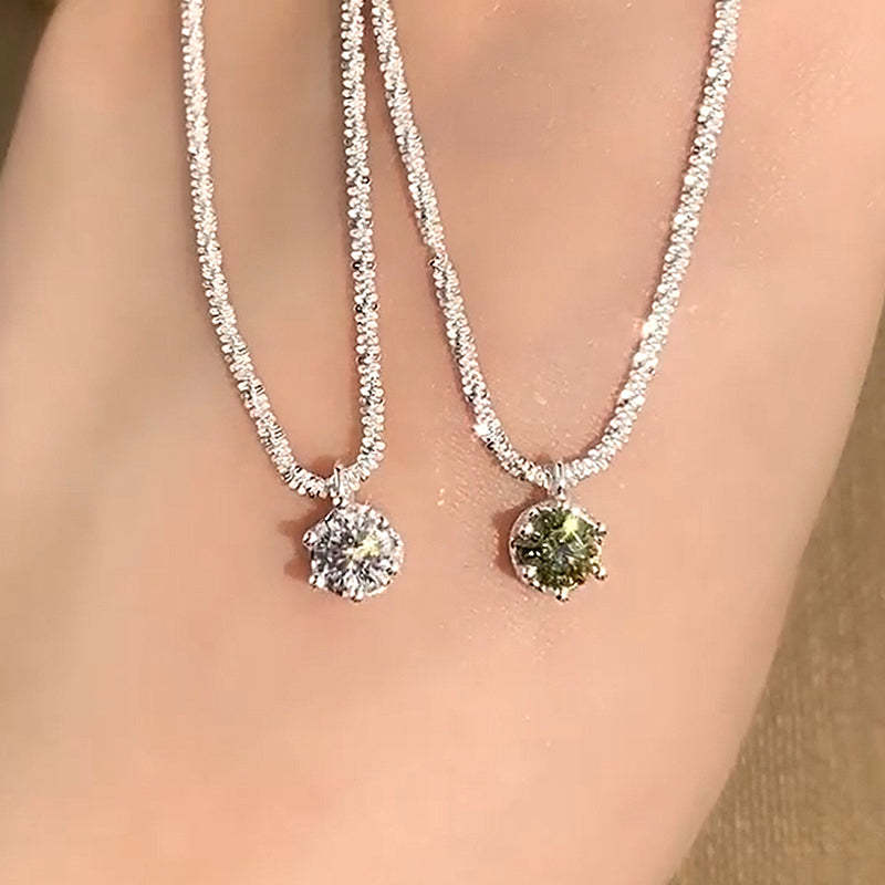 Starry Sky Sparkling Round Cut Moissanite Pendant Necklace-Sterling Silver-lornajewelry