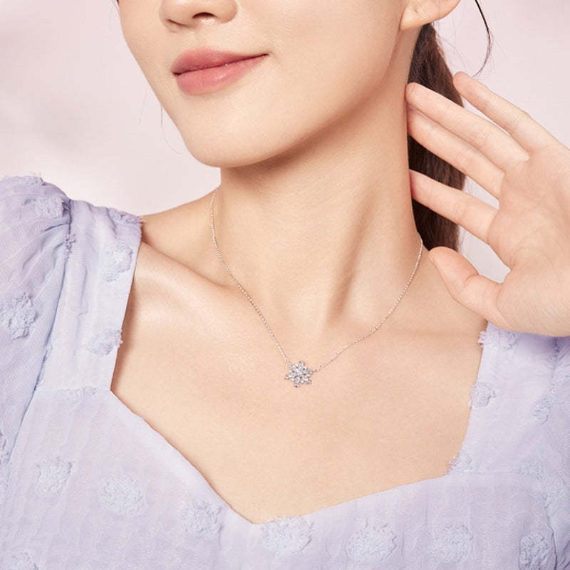 Snowflake Necklace In Sterling Silver-Sterling Silver-lornajewelry