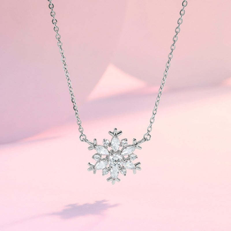 Snowflake Necklace In Sterling Silver-Sterling Silver-lornajewelry