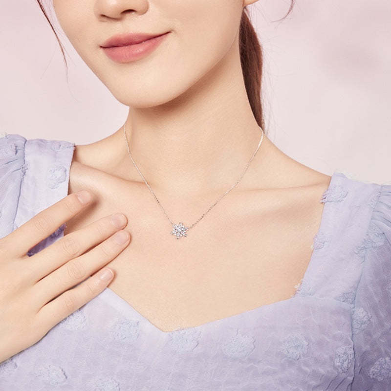 Snowflake Necklace In Sterling Silver-Sterling Silver-lornajewelry