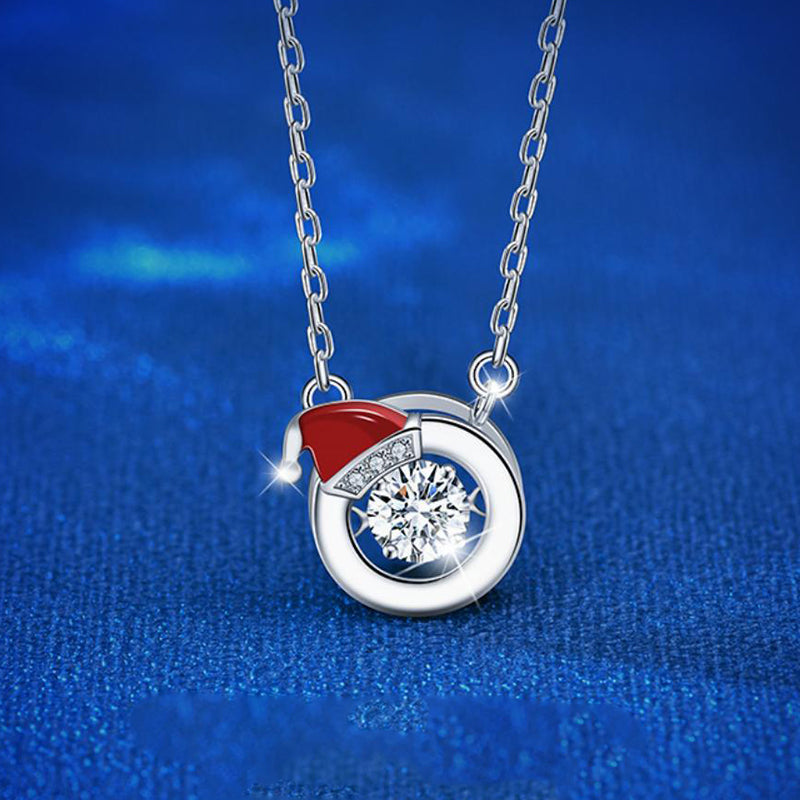 Christmas Hat Moissanite Pendant Necklace-Sterling Silver-lornajewelry