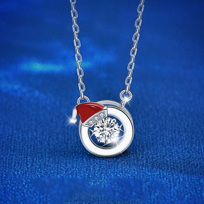Christmas Hat Moissanite Pendant Necklace-Sterling Silver-lornajewelry