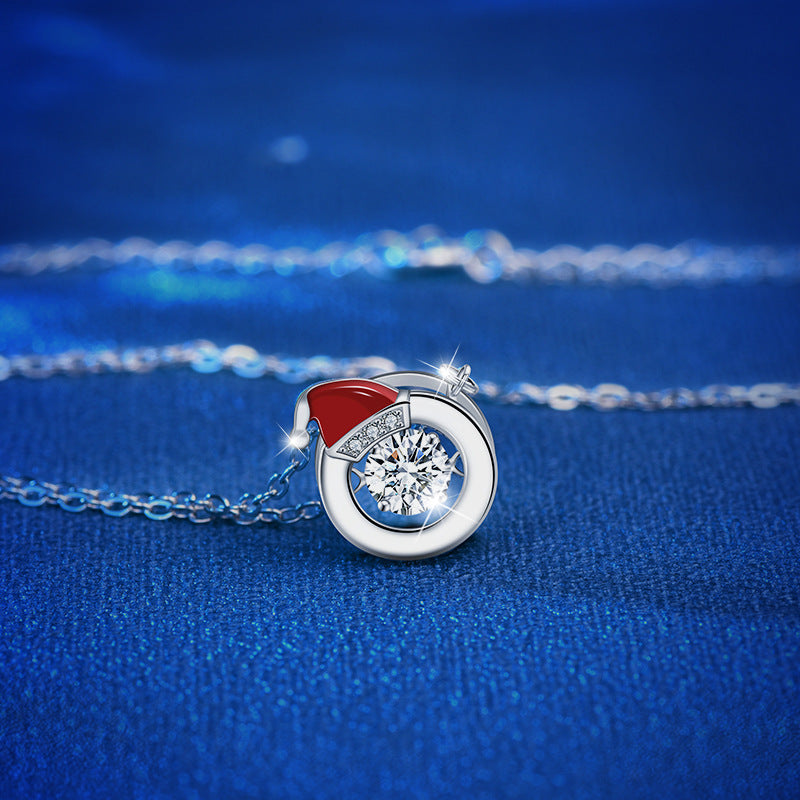 Christmas Hat Moissanite Pendant Necklace-Sterling Silver-lornajewelry