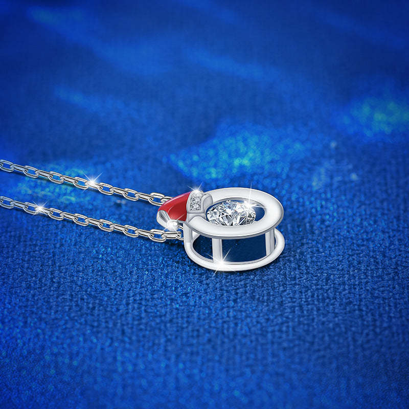 Christmas Hat Moissanite Pendant Necklace-Sterling Silver-lornajewelry